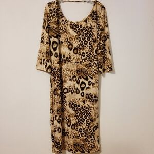 Chesley Stretch Brown/Tan/Black Animal Print 3/4 Sleeves Sheath Dress Size 3X